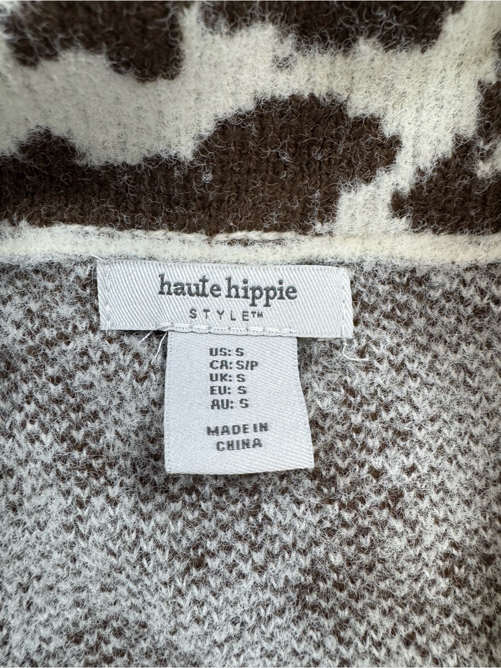 Haute Hippie Brown & Cream Patterned Teddy Open Front Cardigan - Picture 3 of 7